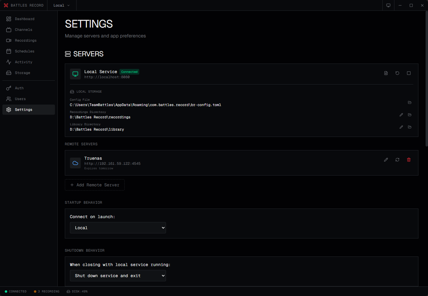 Settings with local and remote server config