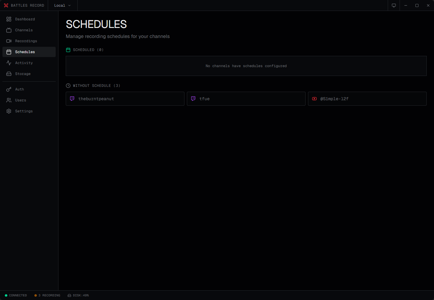 Schedule management for recording windows