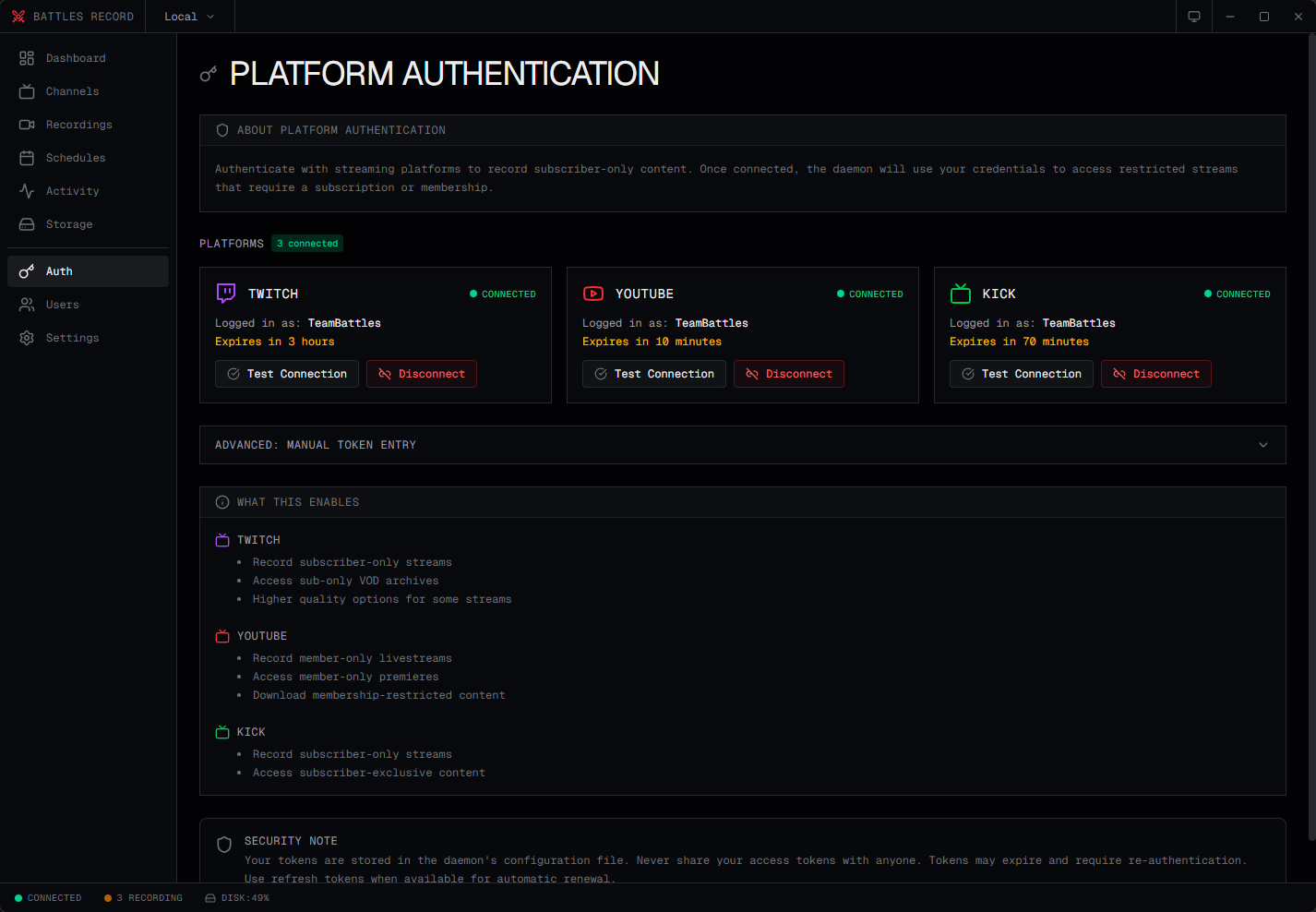 Platform authentication with OAuth connections