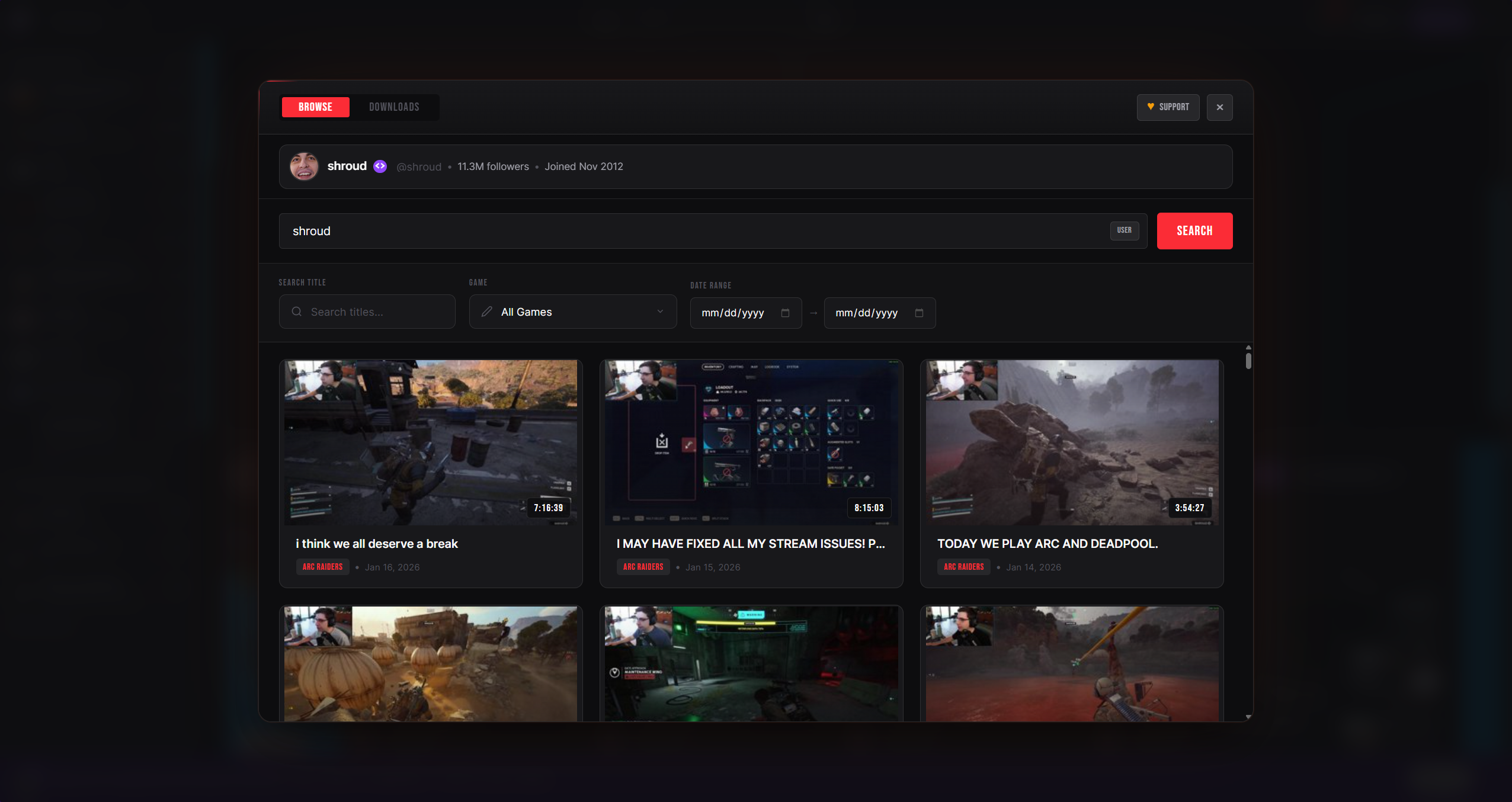 Channel search and VOD browser grid