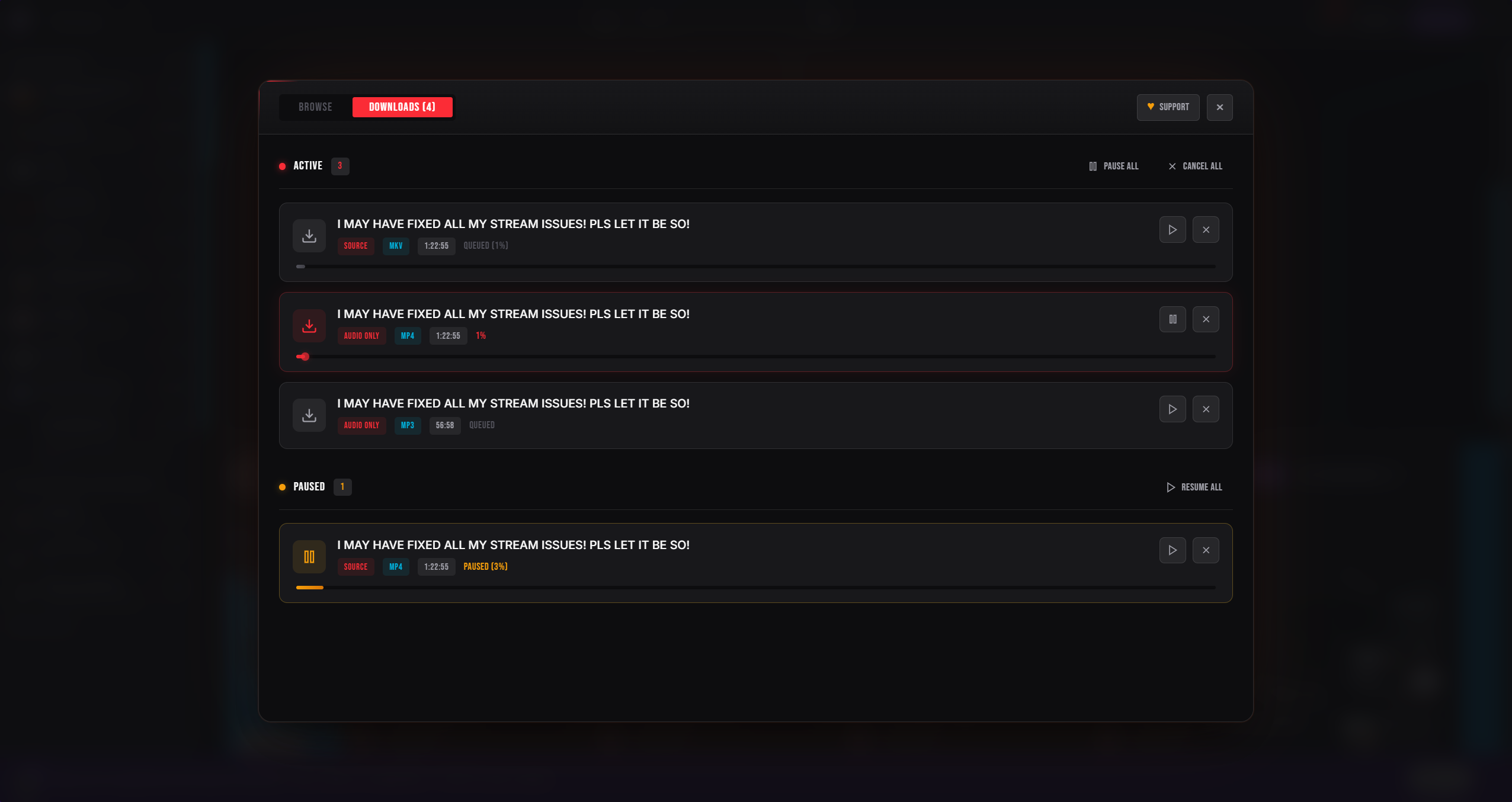 Download queue with pause and resume